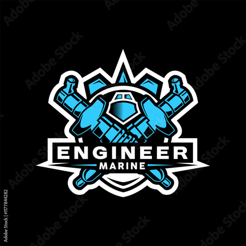 Engineer Marine Logo Design Emblem Maintenance Vector Graphic