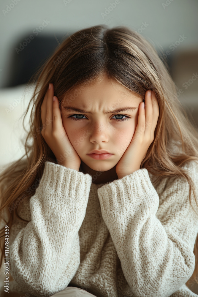 Little Girl Holding Her Head in Discomfort Little Girl Holding Her Head in Discomfort