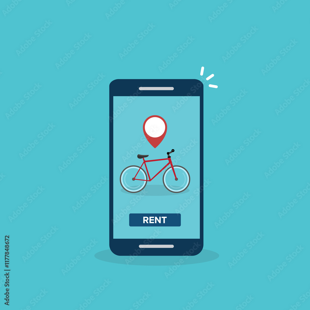 Bicycle rent or sharing bike application on a mobile phone. Bicycle rent or sharing bike application on a mobile phone.