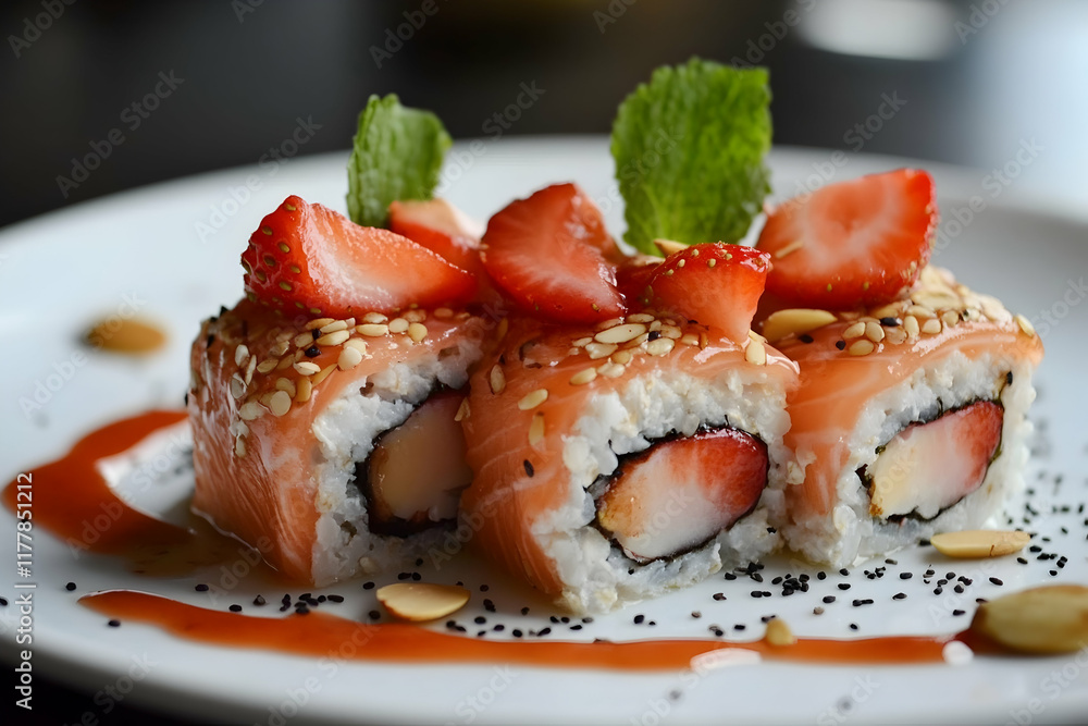 Healthy breakfast of oats topped with strawberries and almonds