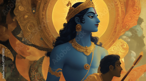 Depiction of Lord Krishna Teaching Arjuna Important Lessons From the Bhagavad Gita