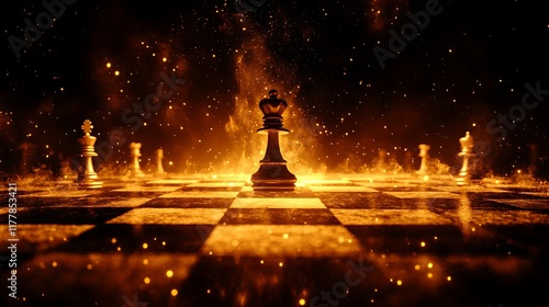 Chessboard under intense lighting with toppled king symbolizing the competitive spirit