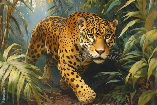 Jaguar in rainforest
