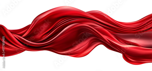 Red silk fabric flying in the air on a transparent  background. 