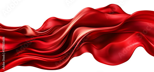 Red silk fabric flying in the air on a transparent  background. 
