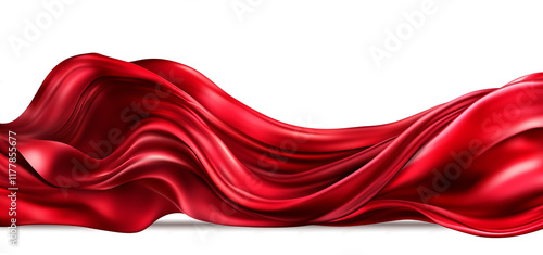 Red silk fabric flying in the air on a transparent  background. 