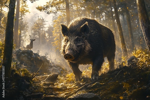 Wild boar in woodland