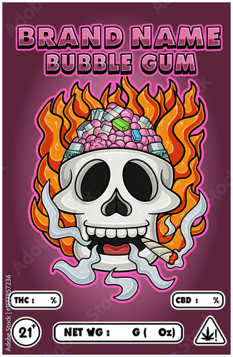Cartoon Bubble Gum on Skull Head Smoking And Burning Fire Backgrounds.