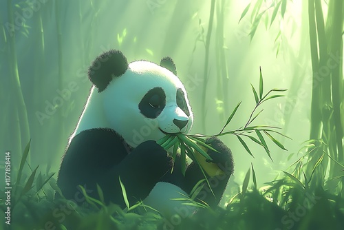 Panda bear eating bamboo