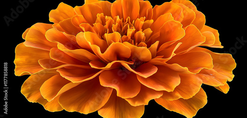 A detailed orange marigold flower isolated, with rich petals and warm tones, creating a dynamic and vibrant composition on a clean backdrop. photo