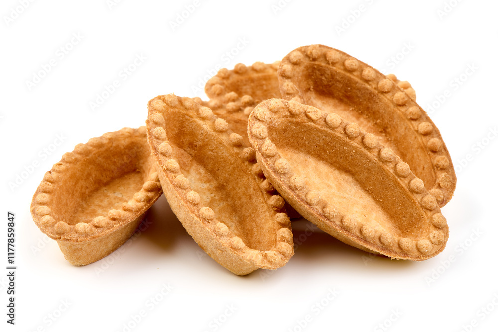Empty tartlet shells, isolated on white background. Empty tartlet shells, isolated on white background.