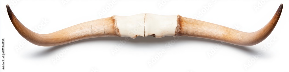 A large horned animal bone with a white tip. The bone is broken in half, with the white tip still attached A large horned animal bone with a white tip. The bone is broken in half, with the white tip still attached