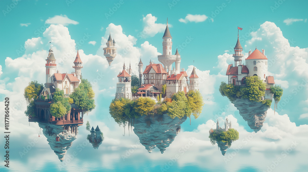Obraz premium Fantasy floating castles in a dreamy sky