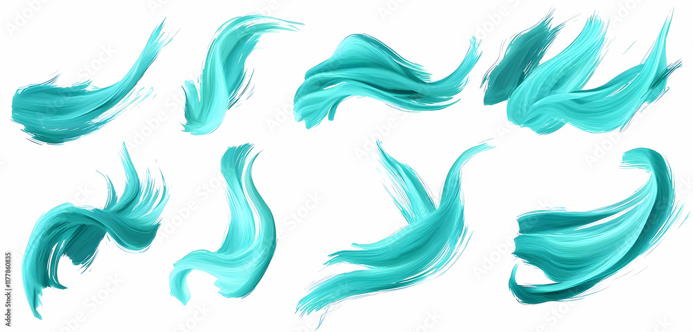 Flowing turquoise brushstrokes, isolated on a transparent background, radiating artistic energy. Flowing turquoise brushstrokes, isolated on a transparent background, radiating artistic energy.