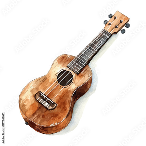 A watercolor clipart of a ukulele capo, isolated on a white background. Musical accessory vector.
