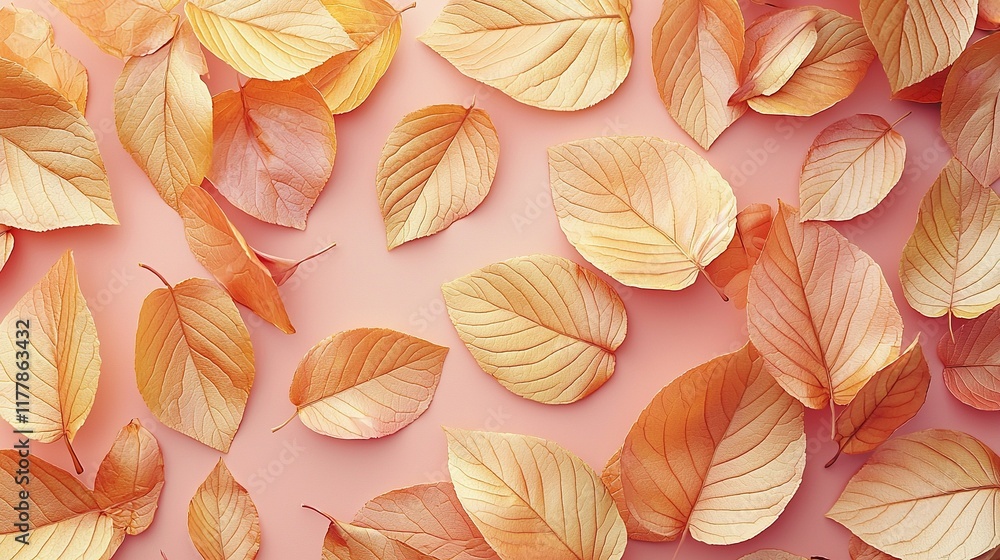Autumn leaves flat lay on pink for backgrounds. Autumn leaves flat lay on pink for backgrounds.