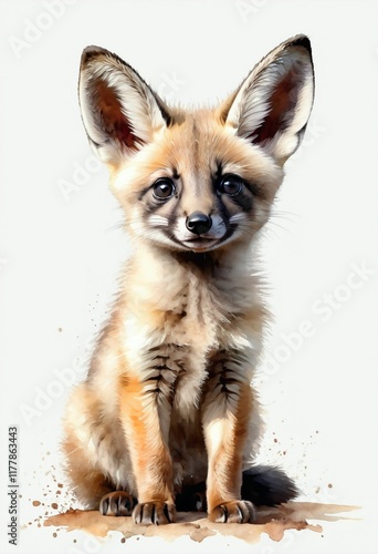 cute watercolor bat-eared fox painting photo