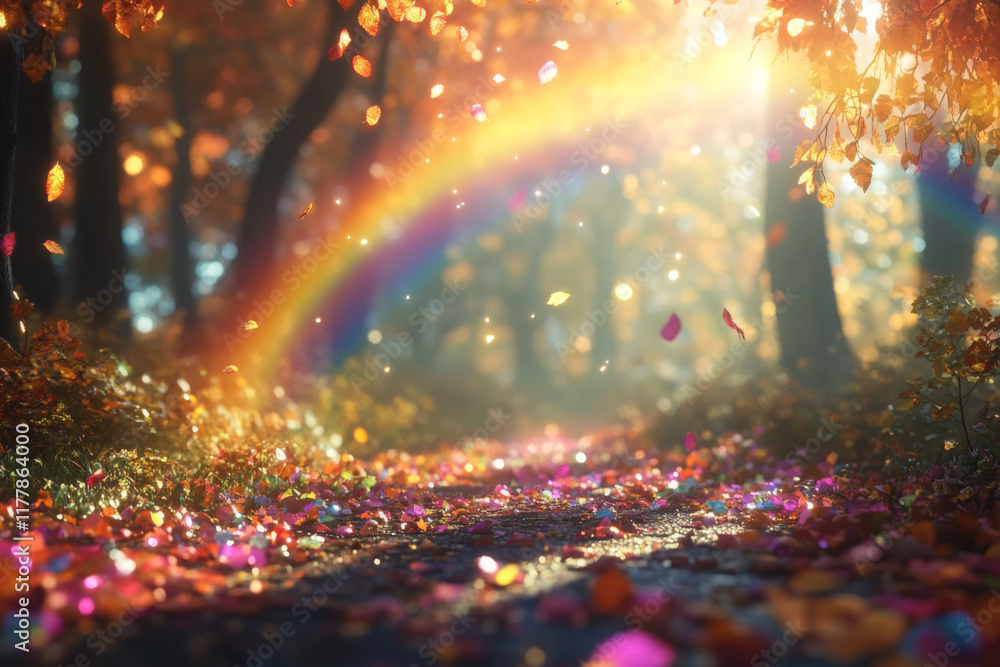 Naklejka premium mesmerizing beauty of rainbows and nature is brilliantly captured in a park 