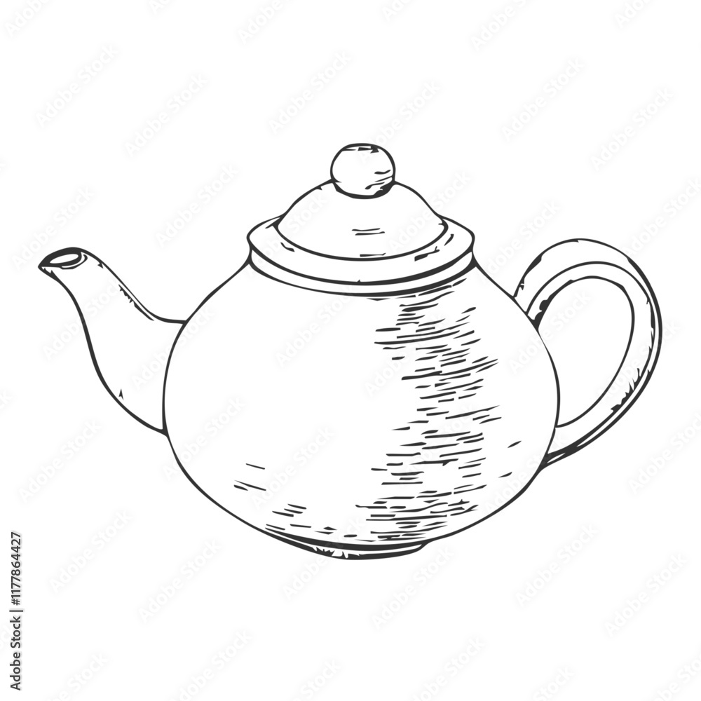 Teapot Hand-Drawn Vector, Graphic Style, Cartoon Illustration, Black and White, Sketch Style, Isolated on White Background Teapot Hand-Drawn Vector, Graphic Style, Cartoon Illustration, Black and White, Sketch Style, Isolated on White Background