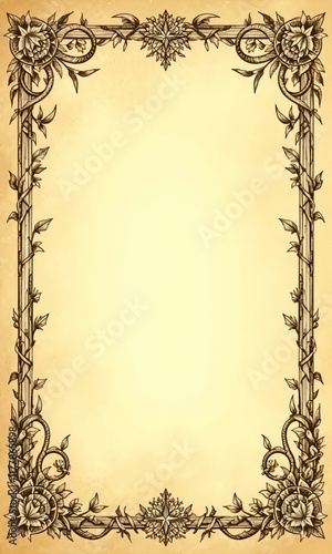 A vintage  intricate  monochromatic illustration on old paper with ink details