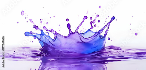 A splash of light purple-blue watercolor isolated, creating beautiful contrast and dynamic color flow on a pristine background. photo