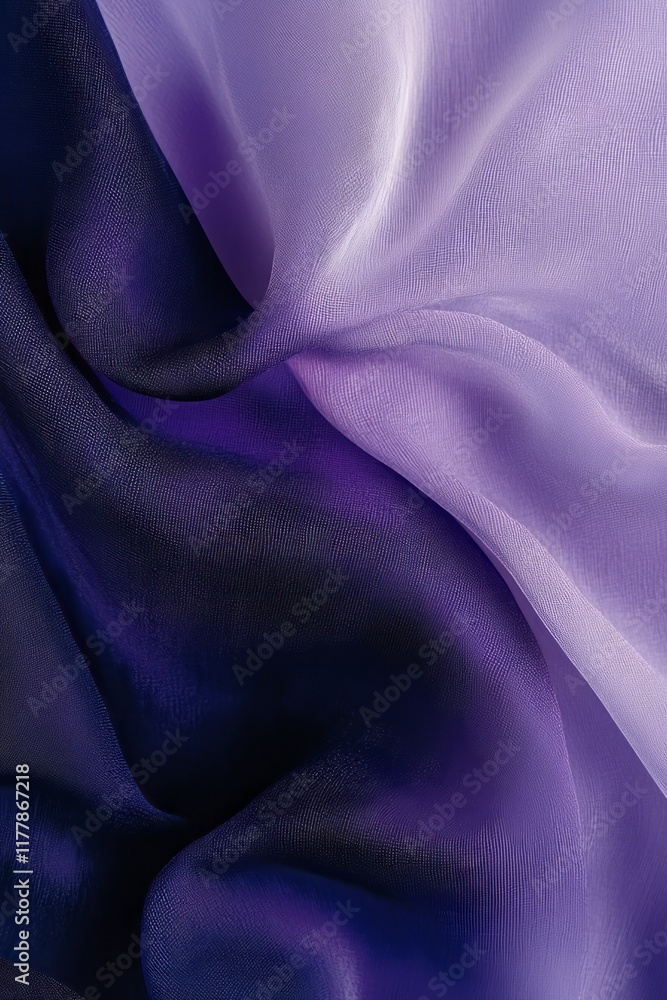 Fototapeta premium Close-up of flowing purple and violet translucent fabric with soft textures and light play. Ideal for abstract, artistic, or luxury-themed designs. AI generative.