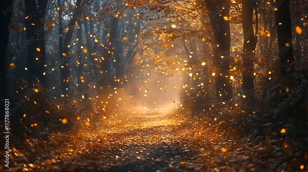 autumn Autumn Forest Path Highlighting Falling Golden Leaves in Stunning Photo autumn Autumn Forest Path Highlighting Falling Golden Leaves in Stunning Photo