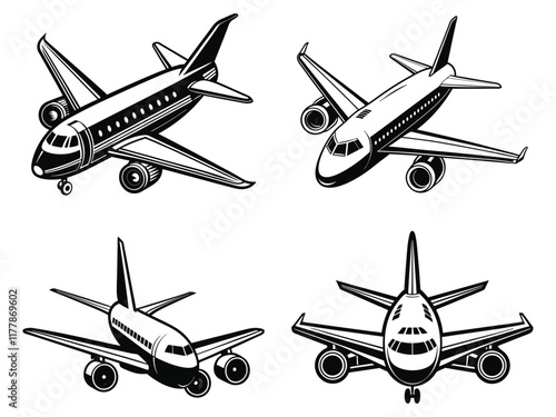 Customizable Airplane Vector Silhouette. Ideal for Travel, Aviation, and Transportation Applications