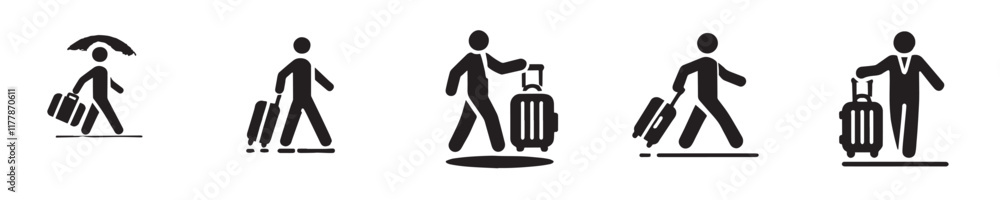 Vector collection of icons of people walking carrying suitcases Vector collection of icons of people walking carrying suitcases