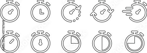 Clock with arrow circle Time icon line set symbol isolated on transparent background. vector for apps or web Alarm clock Watch countdown Stopwatch sign. Hours, minutes and seconds concept