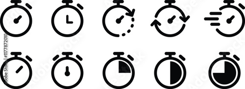 Clock with arrow circle Time icon flat set symbol isolated on transparent background. vector for apps or web Alarm clock Watch countdown Stopwatch sign. Hours, minutes and seconds concept