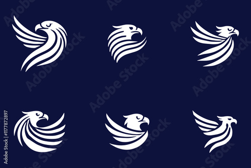 minimalist white logo of a eagle in side head vector flat design on white background