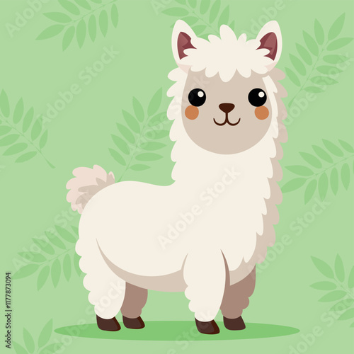 Cute and funny Alpaca. Baby Alpaca standing. Vector illustration Llama mammal character design with flat color. Lama can be used for design of t-shirts, posters and Baby Shower party and characters.