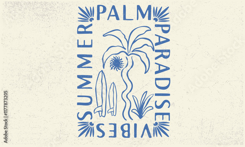Summer paradise. Palm and surfboard artwork. Summer vibes artwork. Sunshine paradise graphic print design. Surf club design. Beach modern abstract art. Enjoy beach life. Endless summer artwork. 