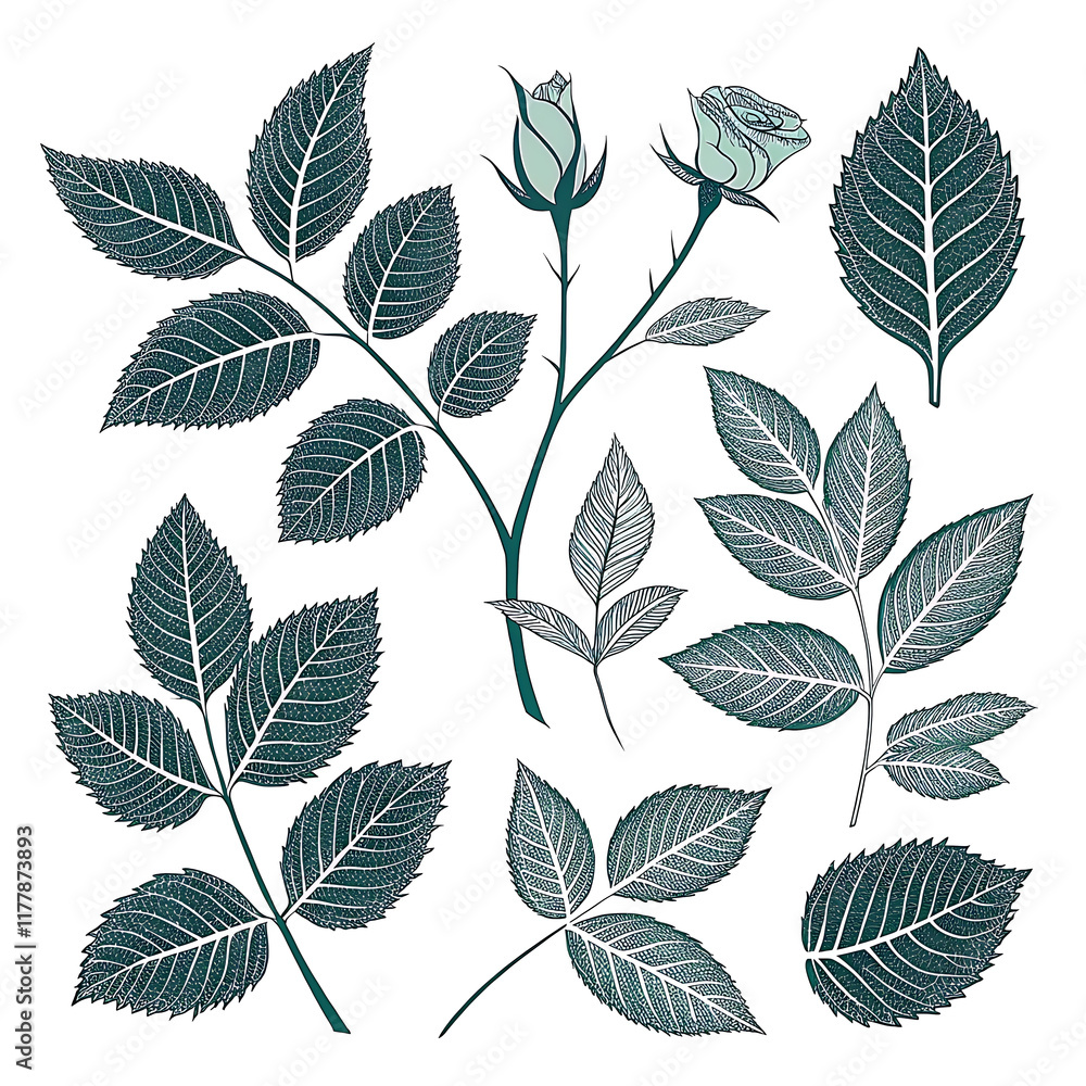 Fototapeta premium Rose leaf ,silhouette set