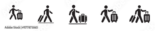Vector collection of icons of people walking carrying suitcases