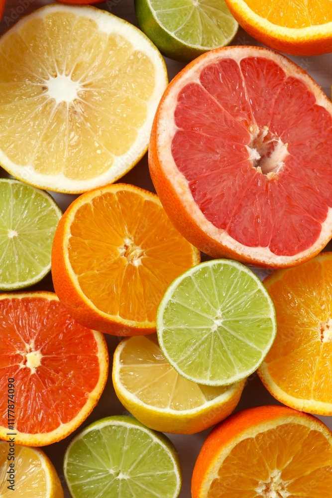 Fototapeta premium Tropical fruits background. Summer concept. Flat lay, top view, copy space