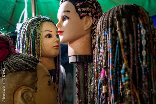 Mannequin heads with cornrow braids photo