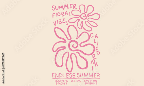 Summer floral vibes. Endless summer. Summer good vibes vector graphic design for apparel, stickers, posters, background and others. abstract flower artwork.