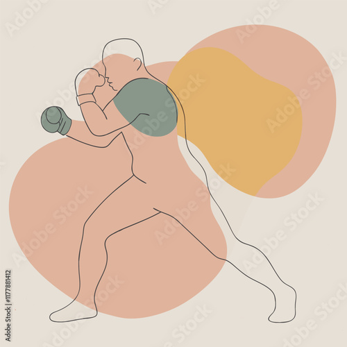 Vector silhouette of a boxer in a fighting stance, mid-action,  