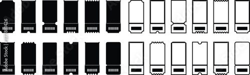 Raffle ticket icon. Vector for apps or website image isolated on transparent background. Ticket for event or program access icon in flat, line set. Tickets or Coupons, credit card, chip card symbol.