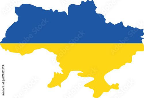 Illustration of Ukrainian map isolated on white background for your design with nationalc colour blue anr yellow. Stop war in Ukraine. Stand with Ukraine.	