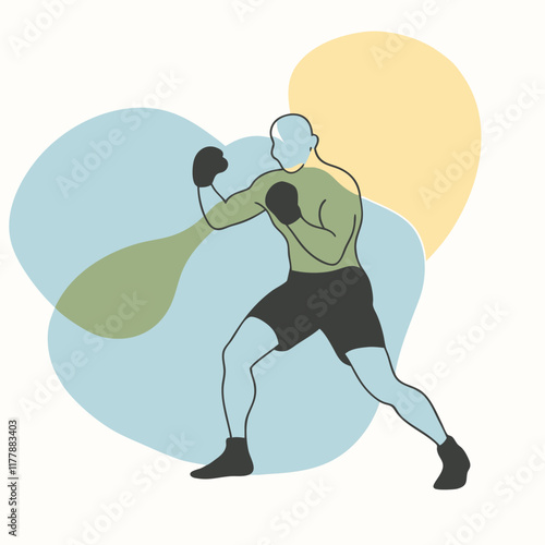 Vector silhouette of a boxer in a fighting stance, mid-action,  