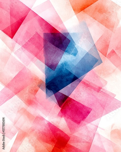 Abstract Watercolor Painting Overlapping Pink Red Blue Geometric Shapes Modern Art Background
