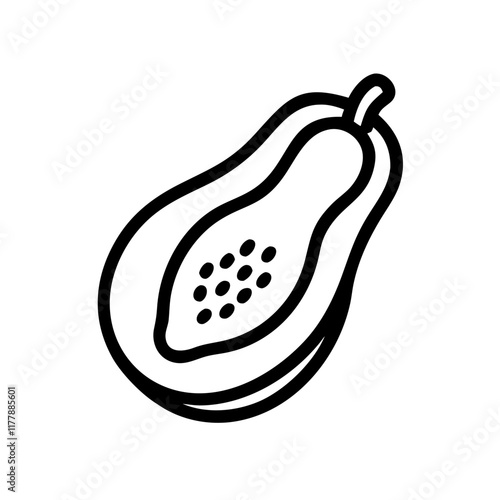 Simple icon of a papaya showing the whole fruit and its seeds, representing tropical goodness