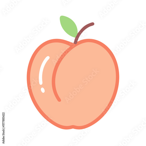 Colorful icon of a peach with a leaf, symbolizing sweetness and summer freshness