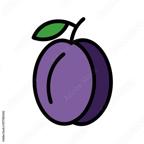 Colorful icon of a plum with a leaf representing sweetness and juicy flavor