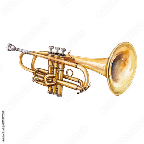 A watercolor illustration of a trumpet cleaning brush, isolated on a white background. Musical accessory vector.
