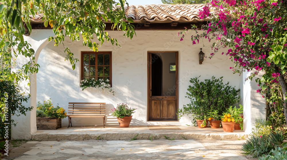 Fototapeta premium Mediterranean Home with Whitewashed Walls and Terracotta Roof