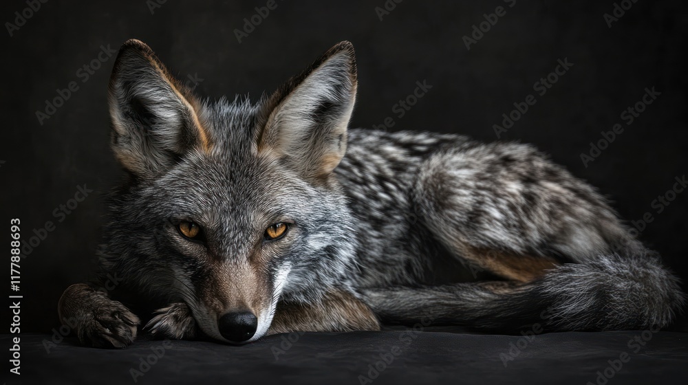 Obraz premium Majestic Coyote Portrait: A Study in Gray and Amber